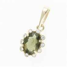 Golden pendant with moldavite and zirconia AUVZ1420