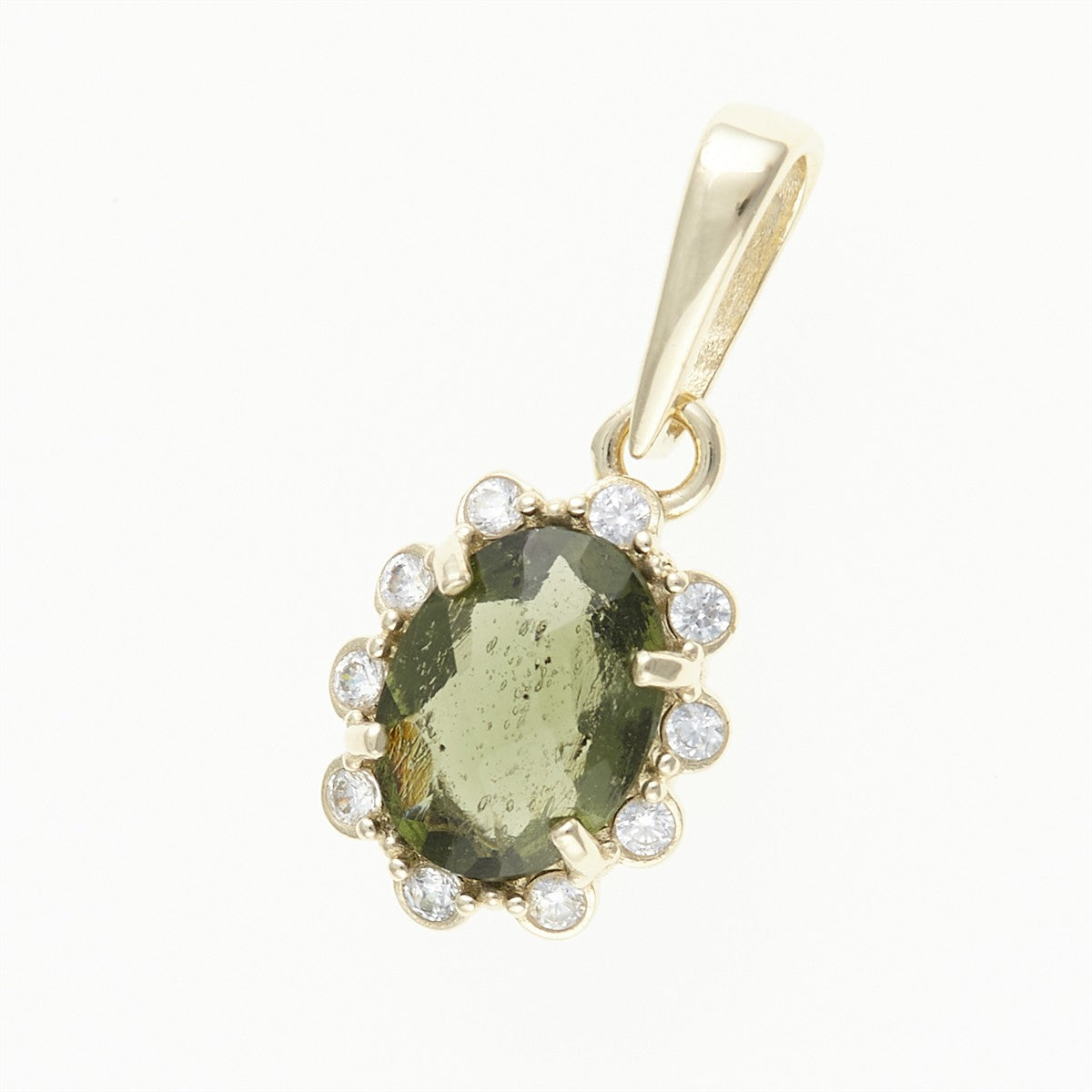 Golden pendant with moldavite and zirconia AUVZ1420