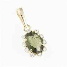 Golden pendant with moldavite and zirconia AUVZ1420