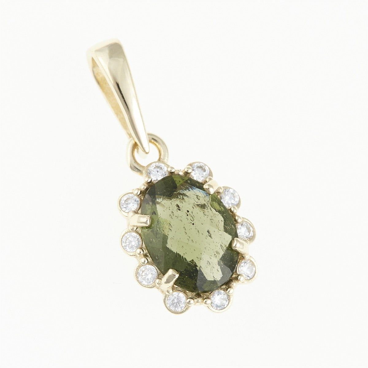 Golden pendant with moldavite and zirconia AUVZ1420