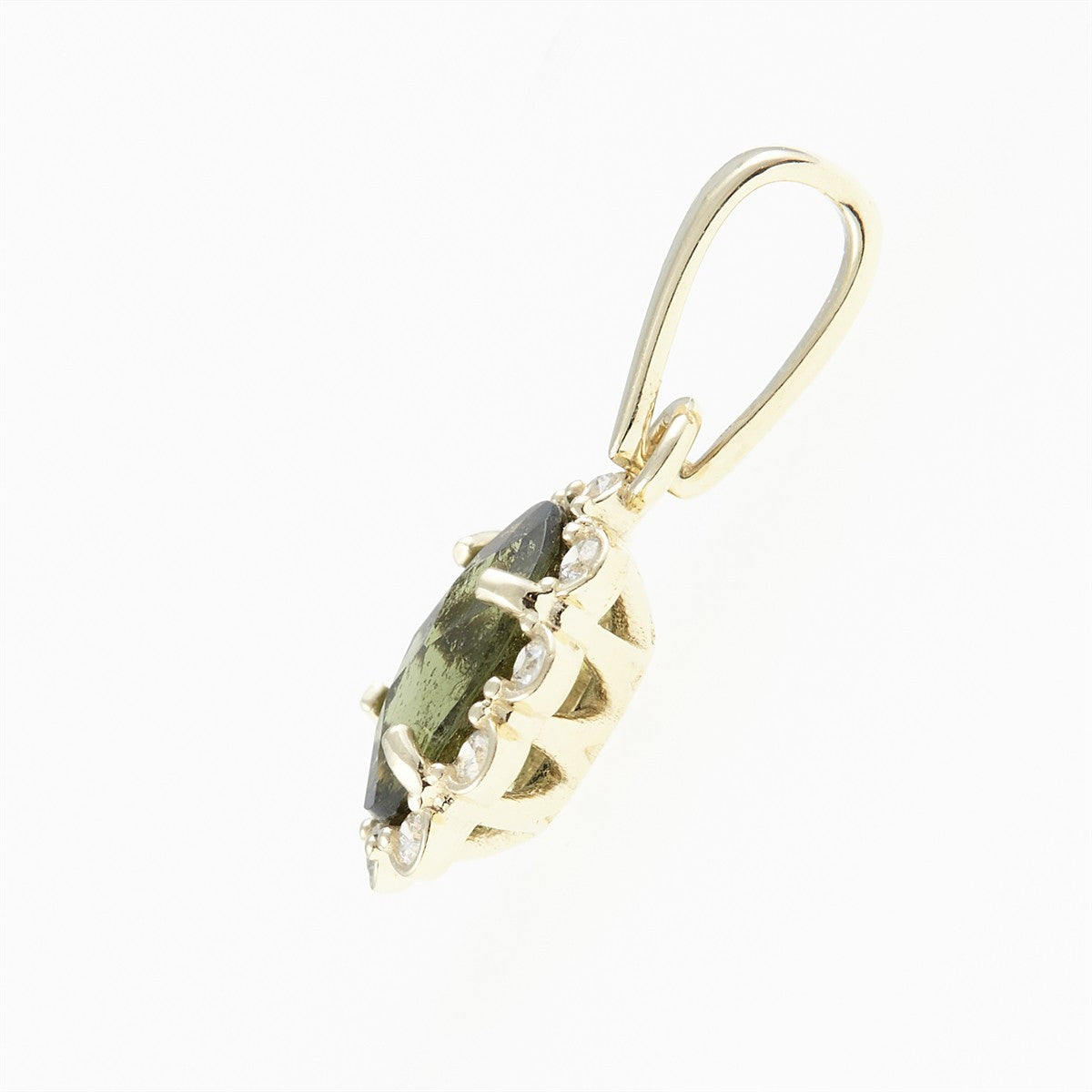 Golden pendant with moldavite and zirconia AUVZ1420