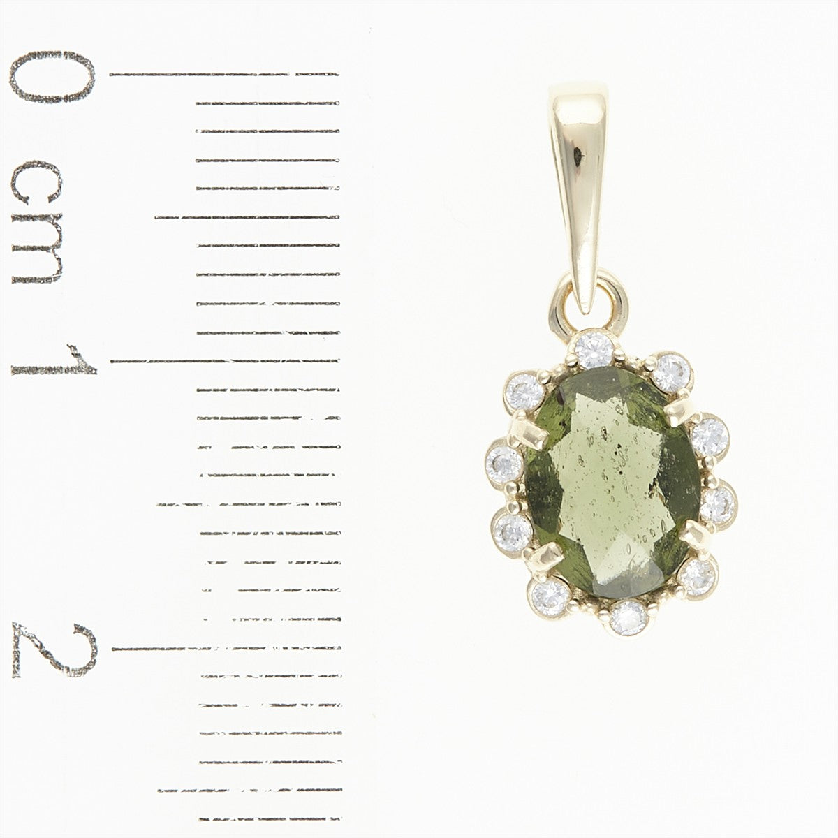 Golden pendant with moldavite and zirconia AUVZ1420