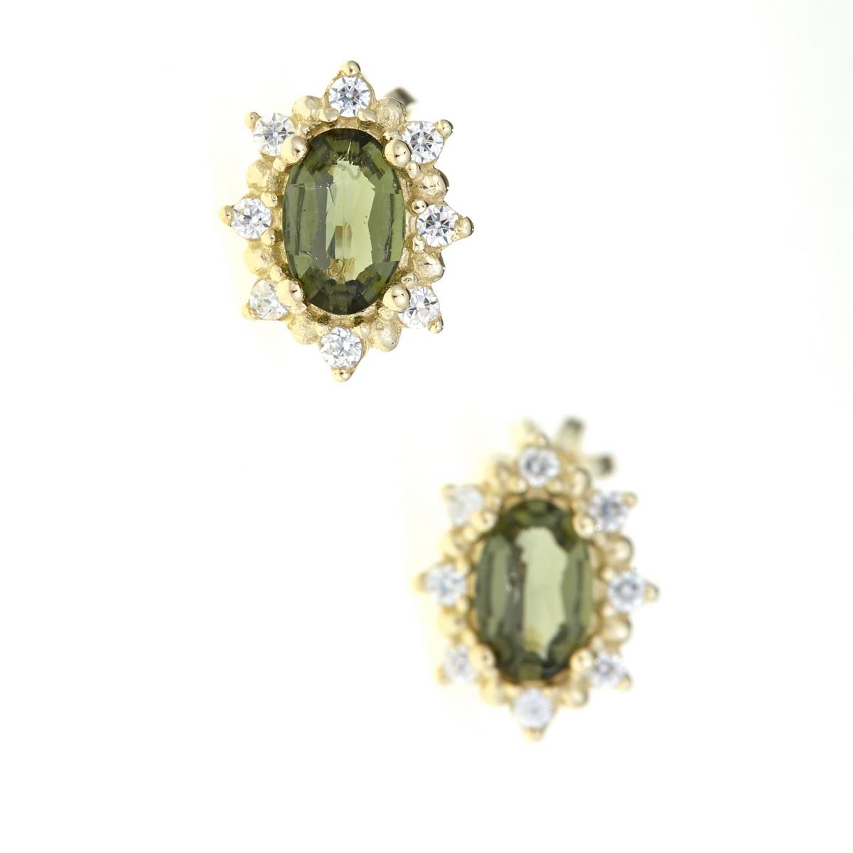 Golden earrings with moldavites and zirconia AUVZ2001-3