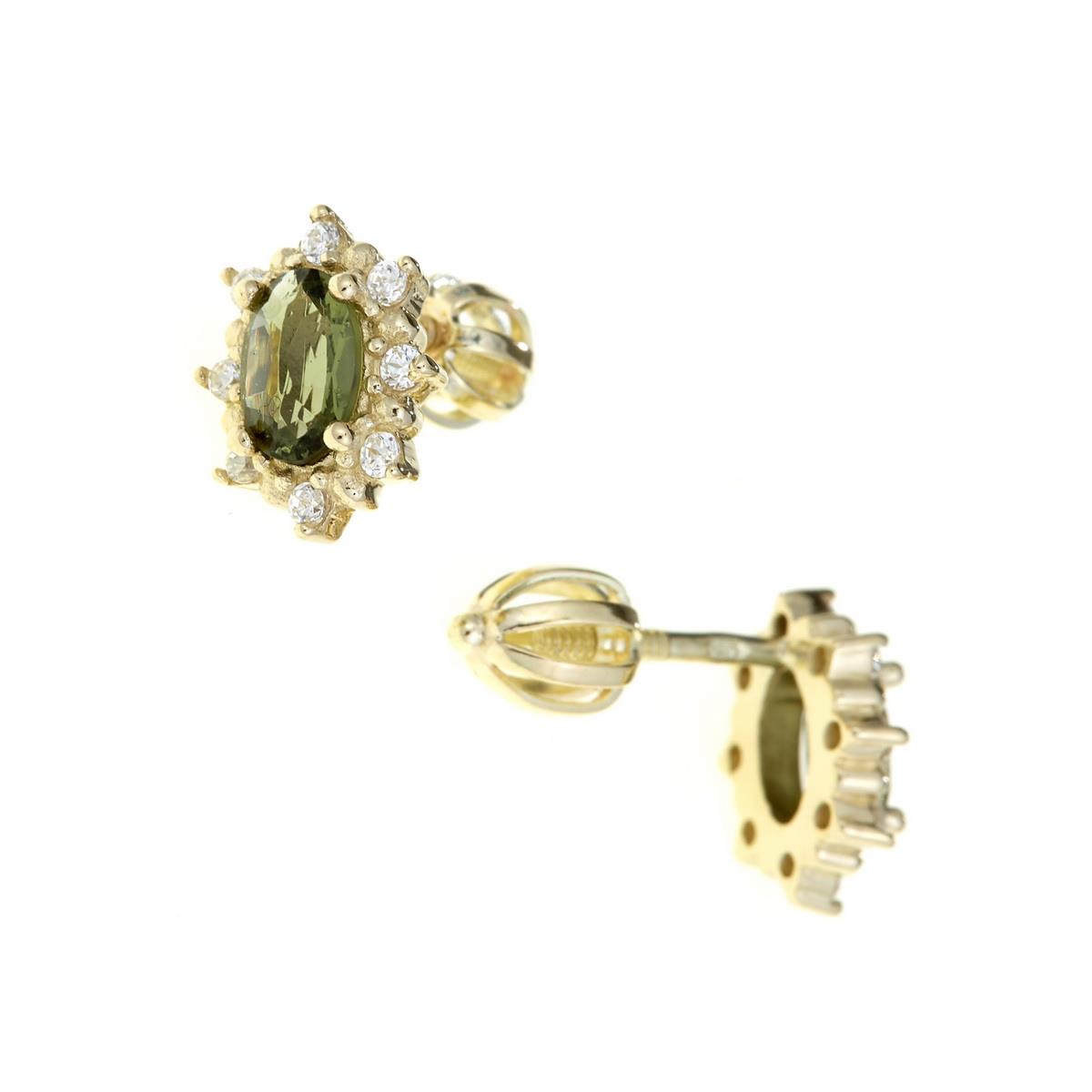 Golden earrings with moldavites and zirconia AUVZ2001-3