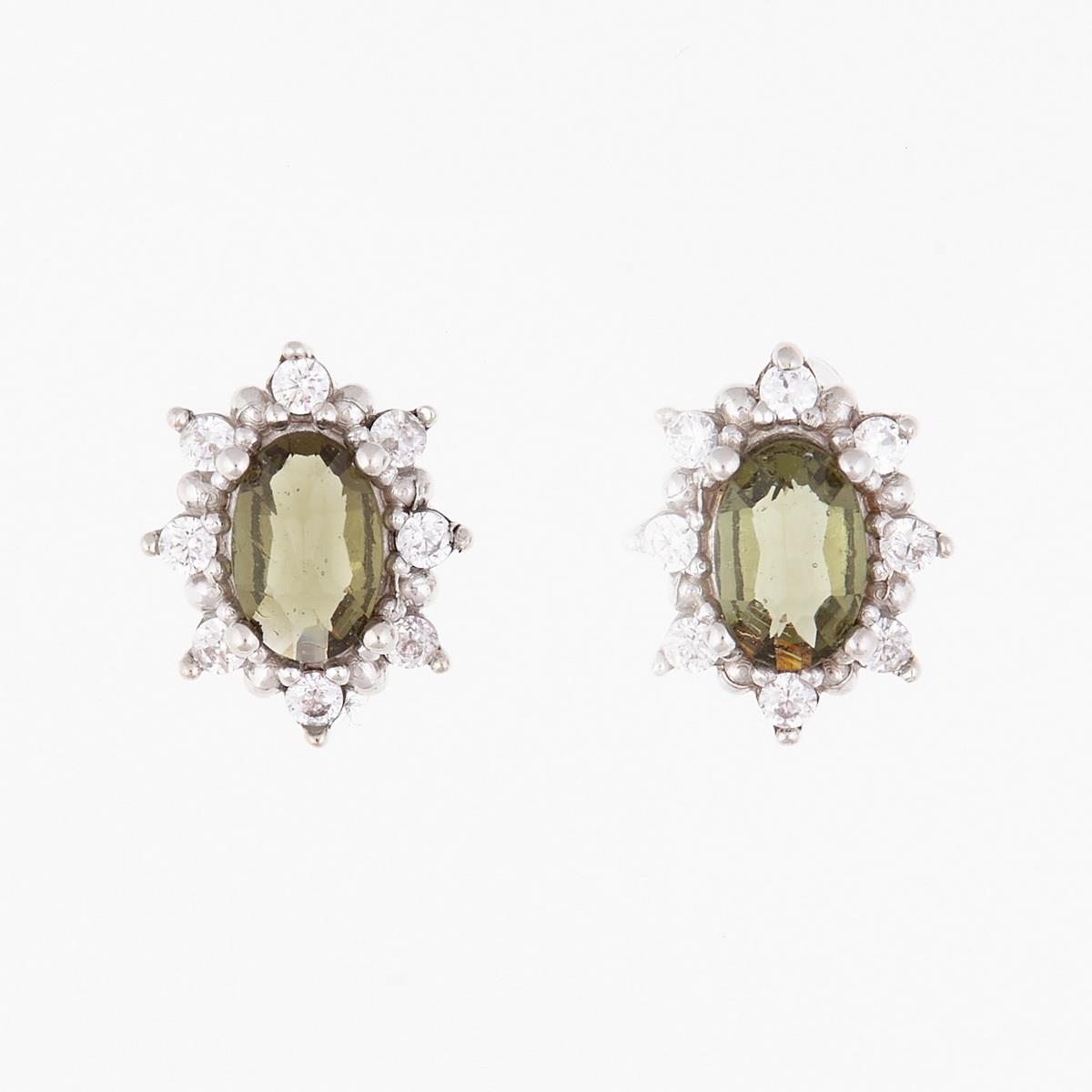 Golden earrings with moldavites and zirconia AUVZ2001-3WG