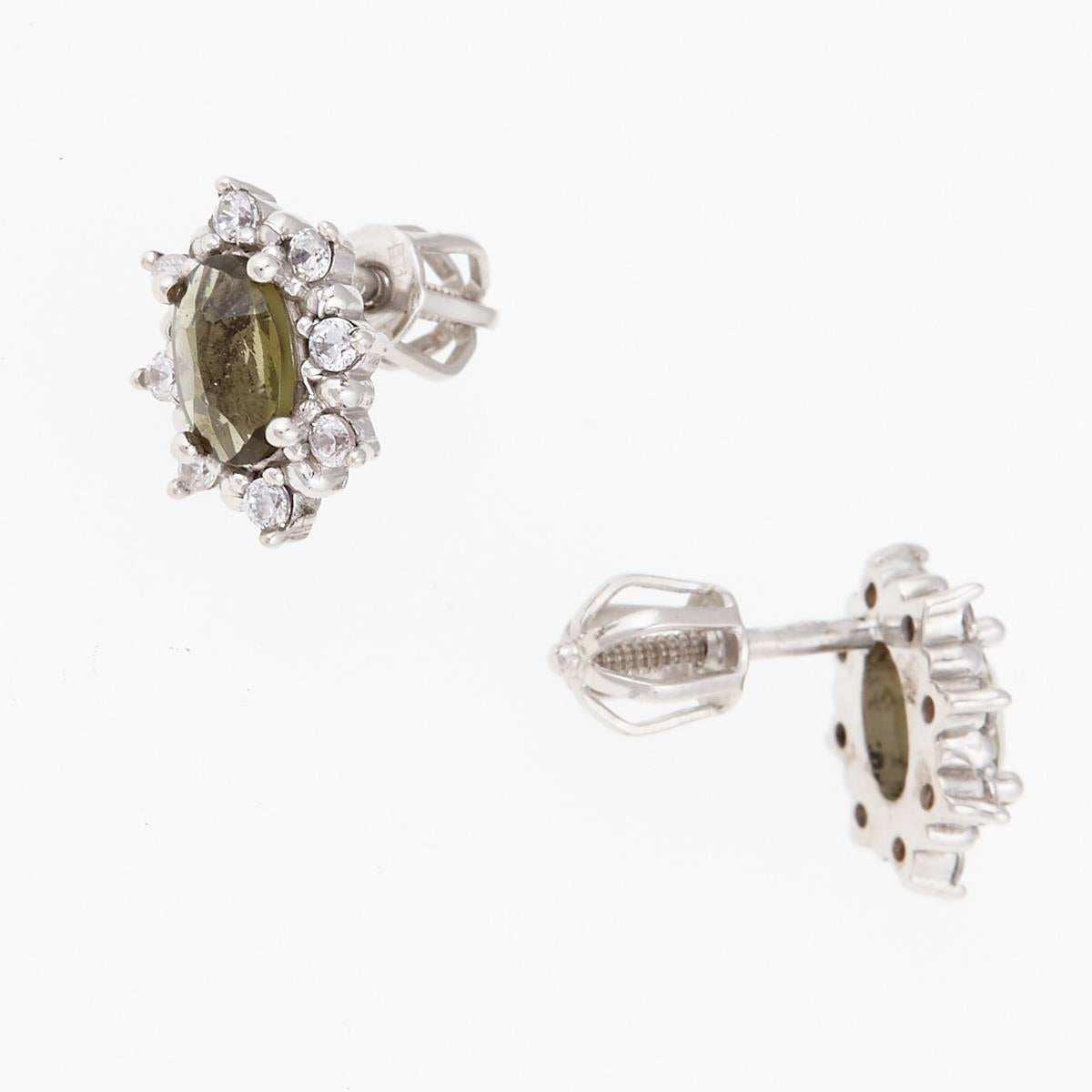 Golden earrings with moldavites and zirconia AUVZ2001-3WG