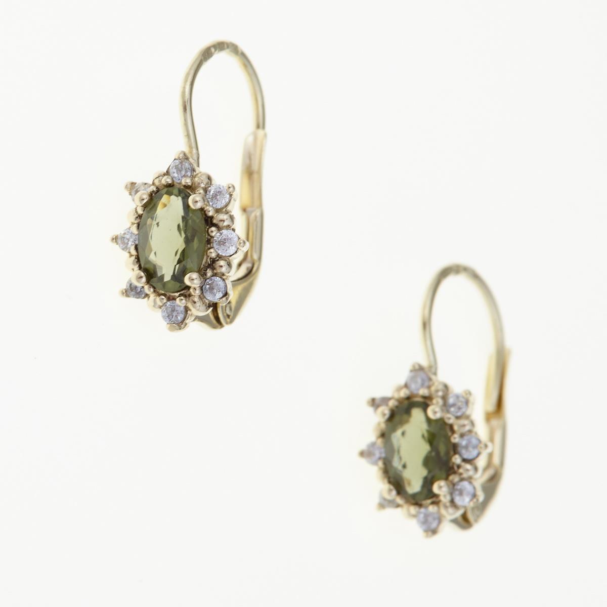 Golden earrings with moldavites and zirconia AUVZ2001-4