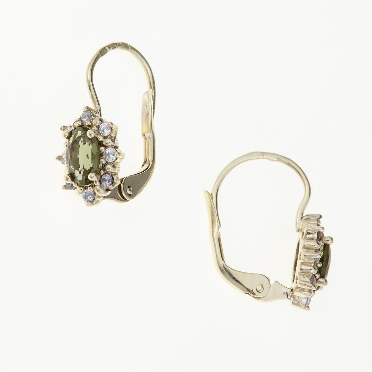 Golden earrings with moldavites and zirconia AUVZ2001-4