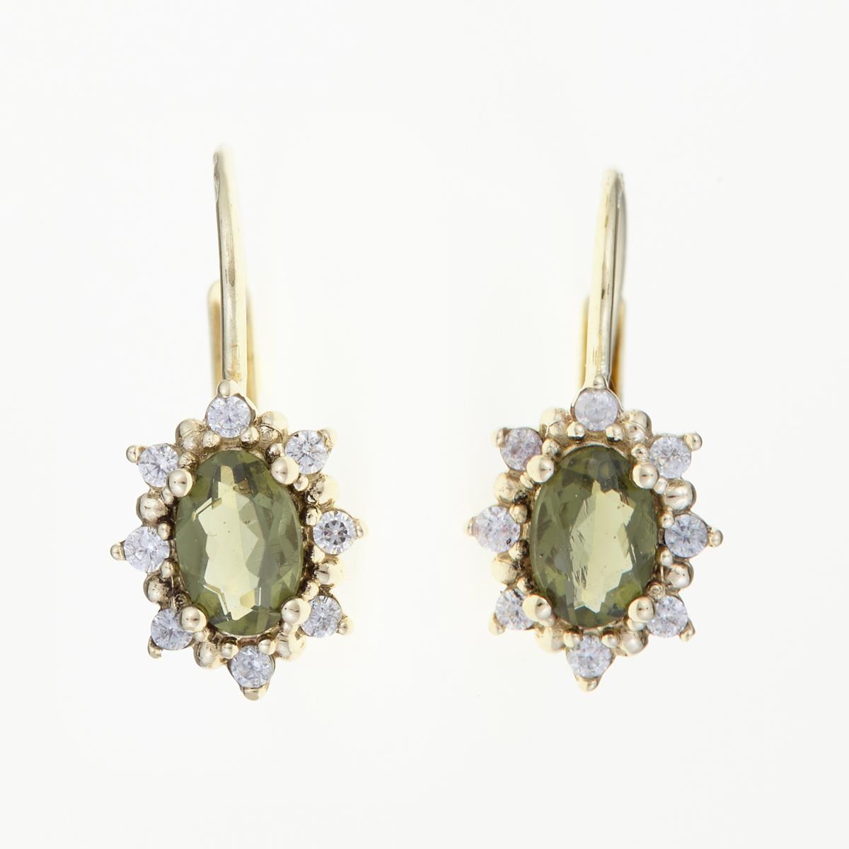 Golden earrings with moldavites and zirconia AUVZ2001-4