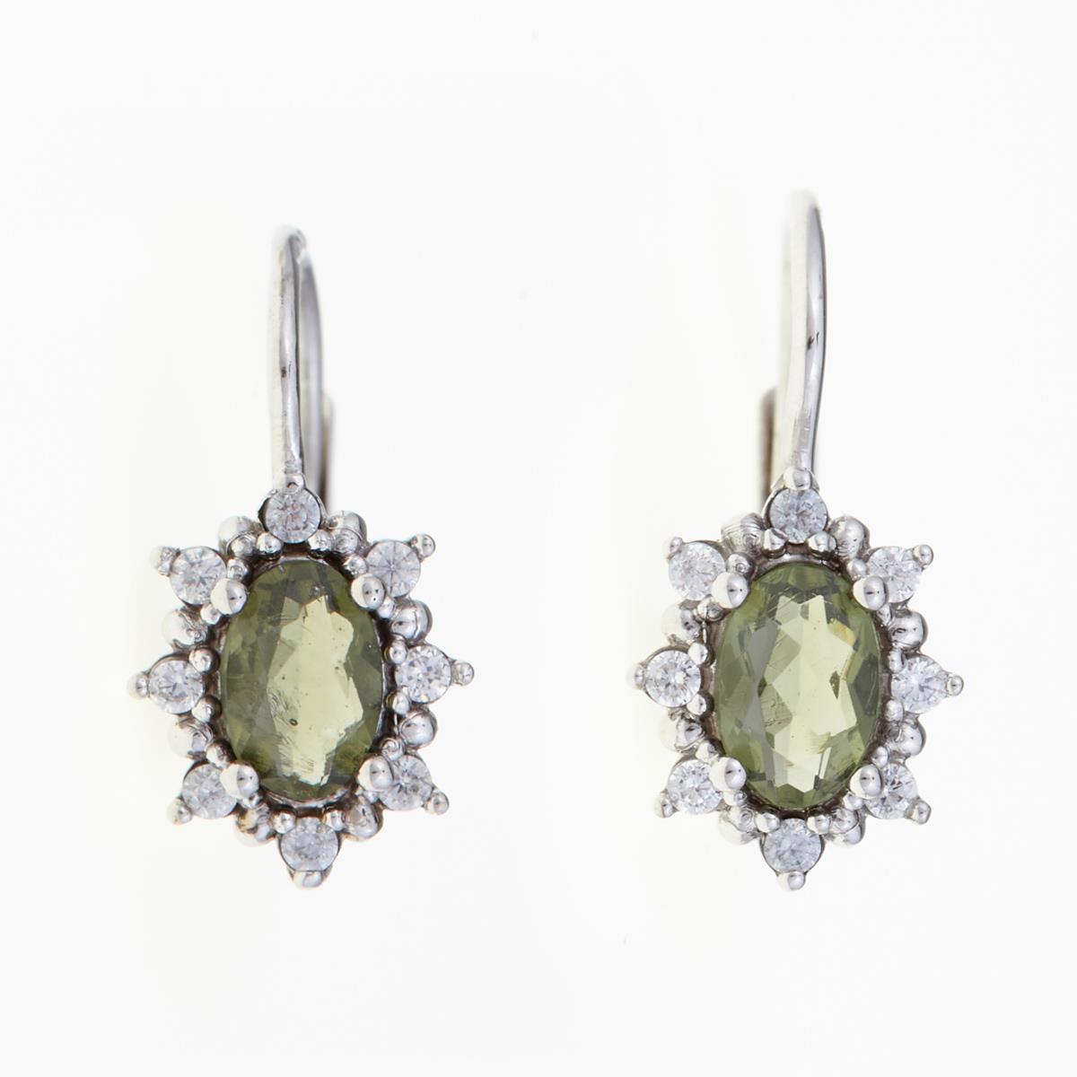 Golden earrings with moldavites and zirconia AUVZ2001-4