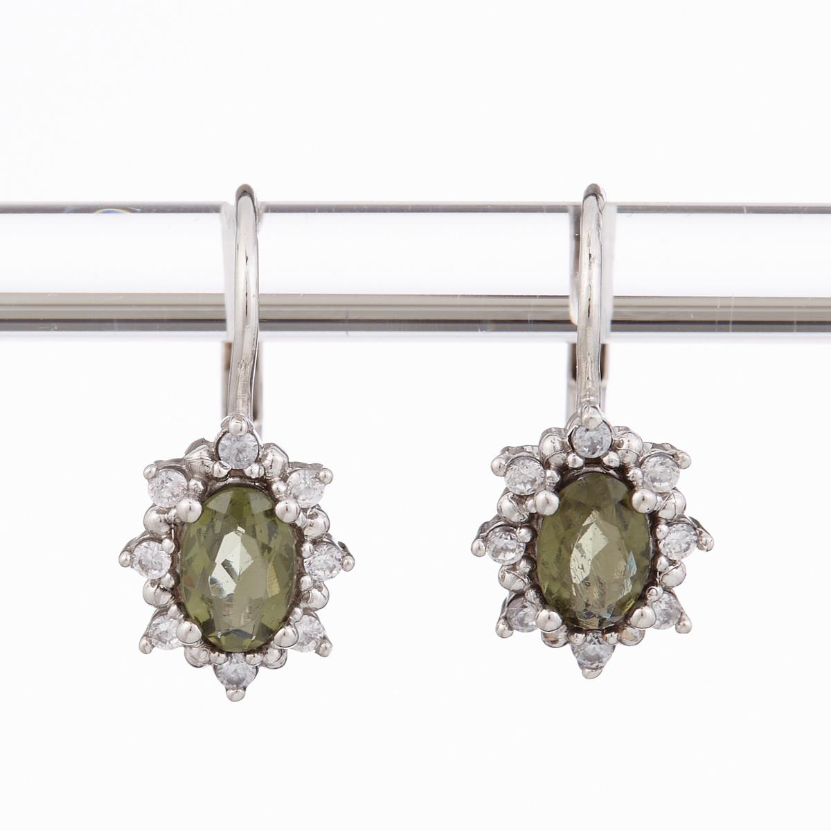Golden earrings with moldavites and zirconia AUVZ2001-4