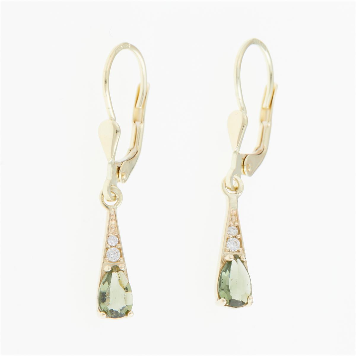 Golden earrings with moldavites and zirconia 2002-4