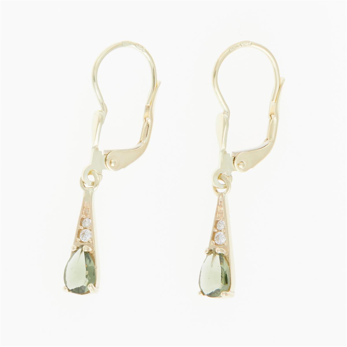 Golden earrings with moldavites and zirconia 2002-4