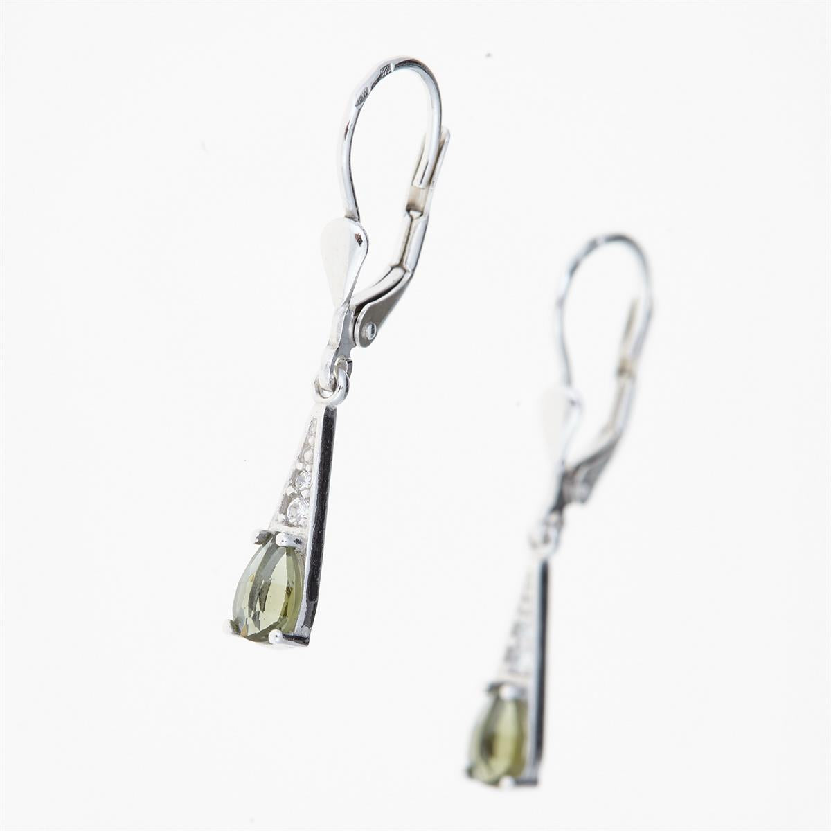 Golden earrings with moldavites and zirconia 2002-4