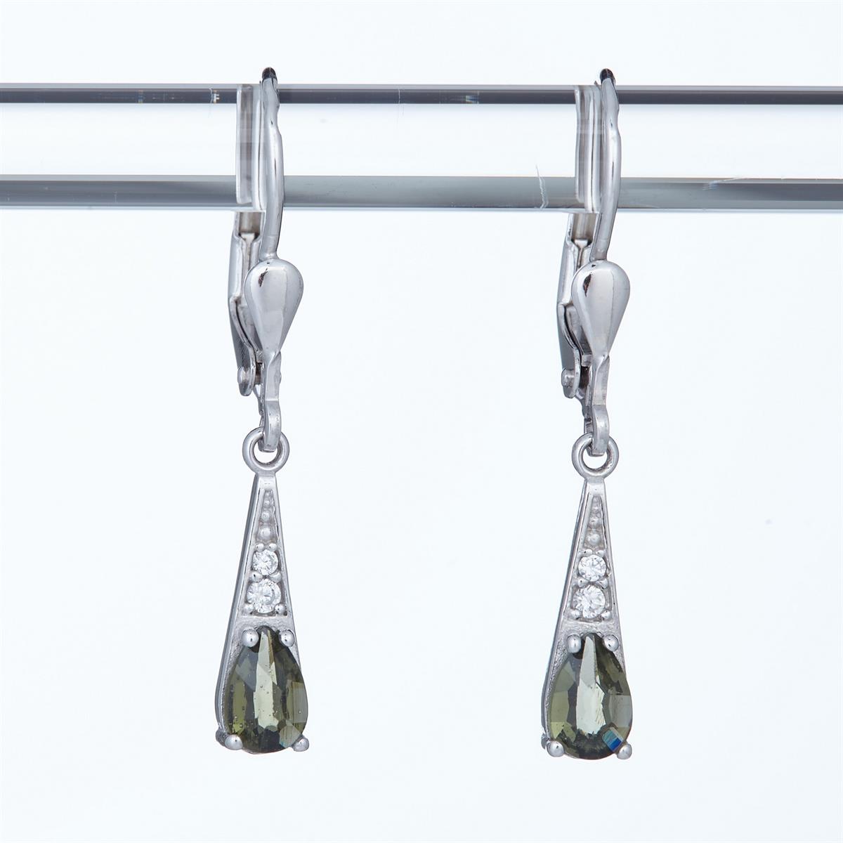 Golden earrings with moldavites and zirconia 2002-4