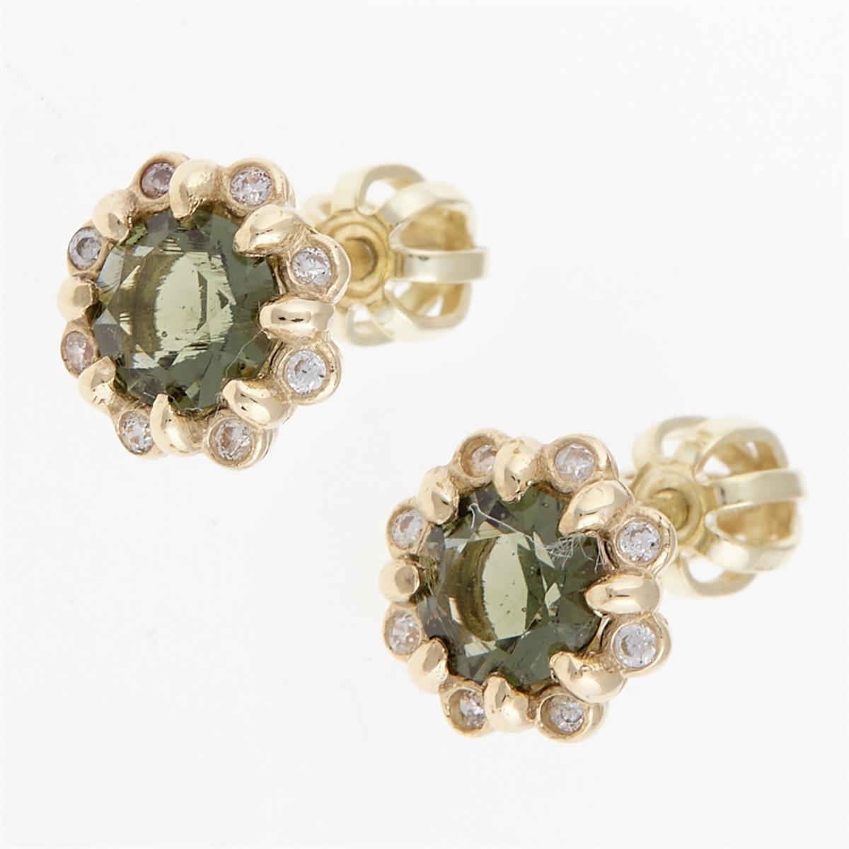 Golden earrings with moldavites and zirkonia AUVZ2125-3