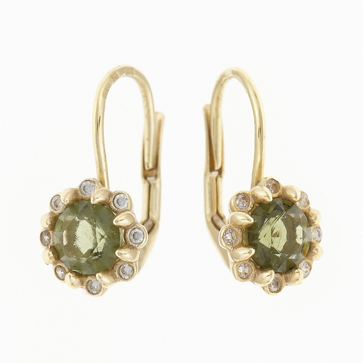 Golden earrings with moldavites and zirconias AUVZ2125-4