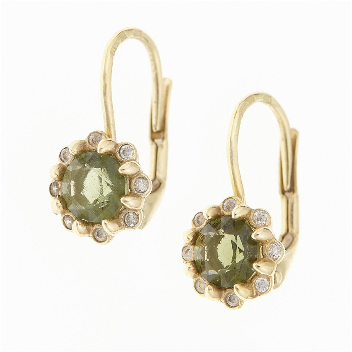 Golden earrings with moldavites and zirconias AUVZ2125-4