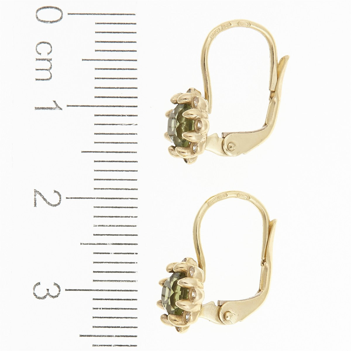 Golden earrings with moldavites and zirconias AUVZ2125-4