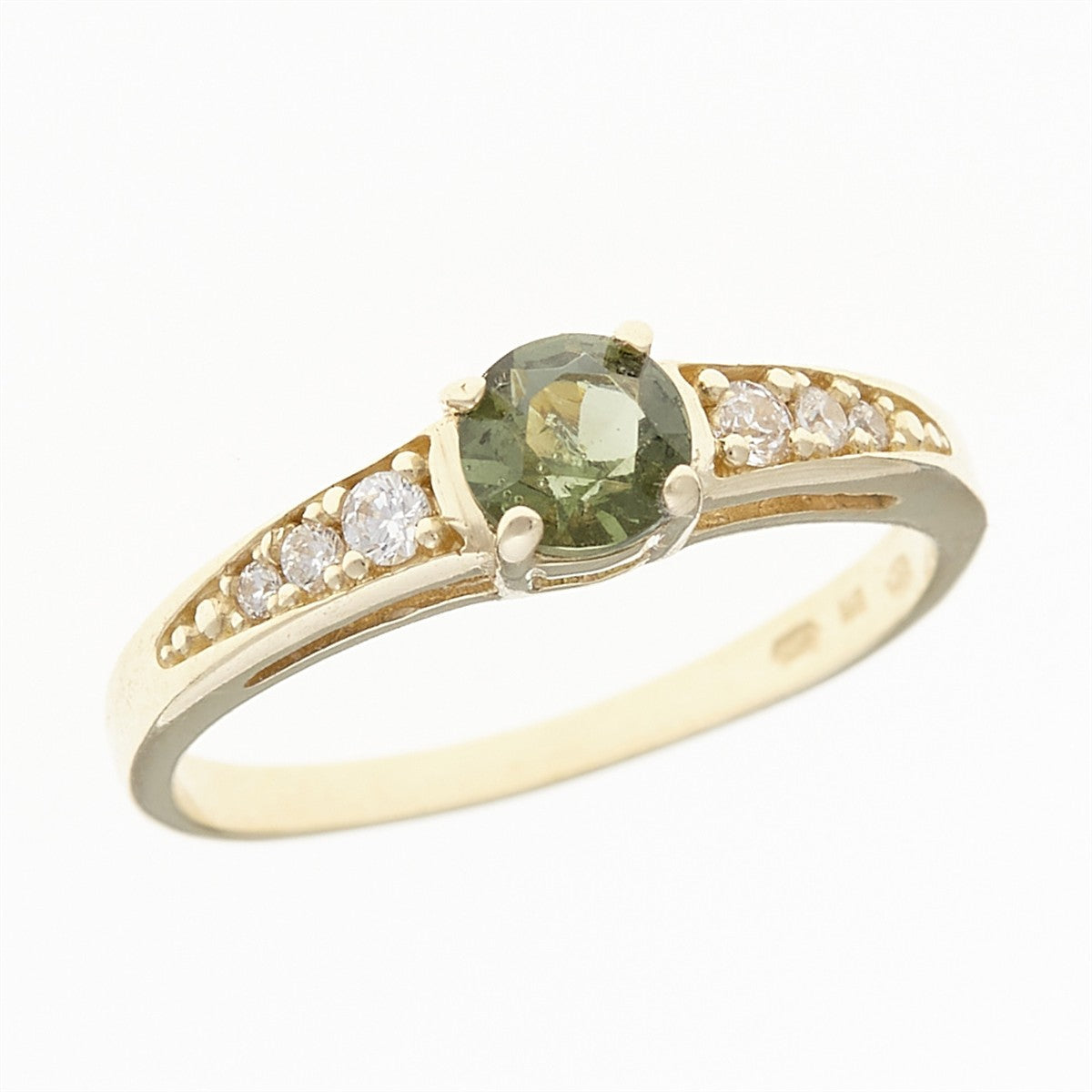 Golden ring with moldavite and zirconia AUVZ3038