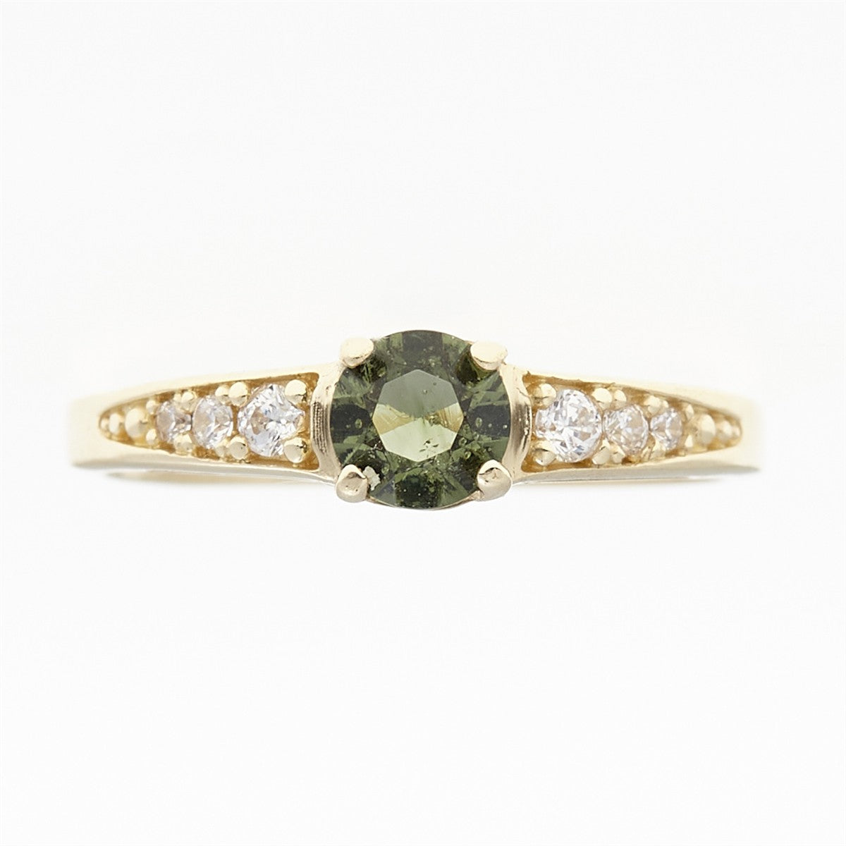 Golden ring with moldavite and zirconia AUVZ3038