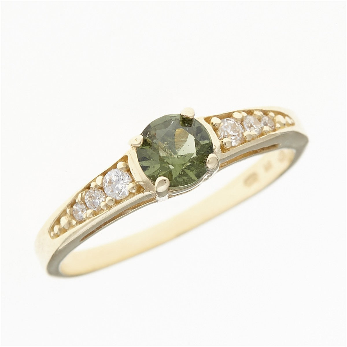 Golden ring with moldavite and zirconia AUVZ3038