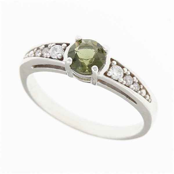 Golden ring with moldavite and zirconia AUVZ3038WG