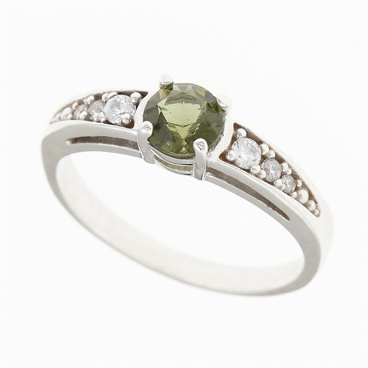 Golden ring with moldavite and zirconia AUVZ3038WG