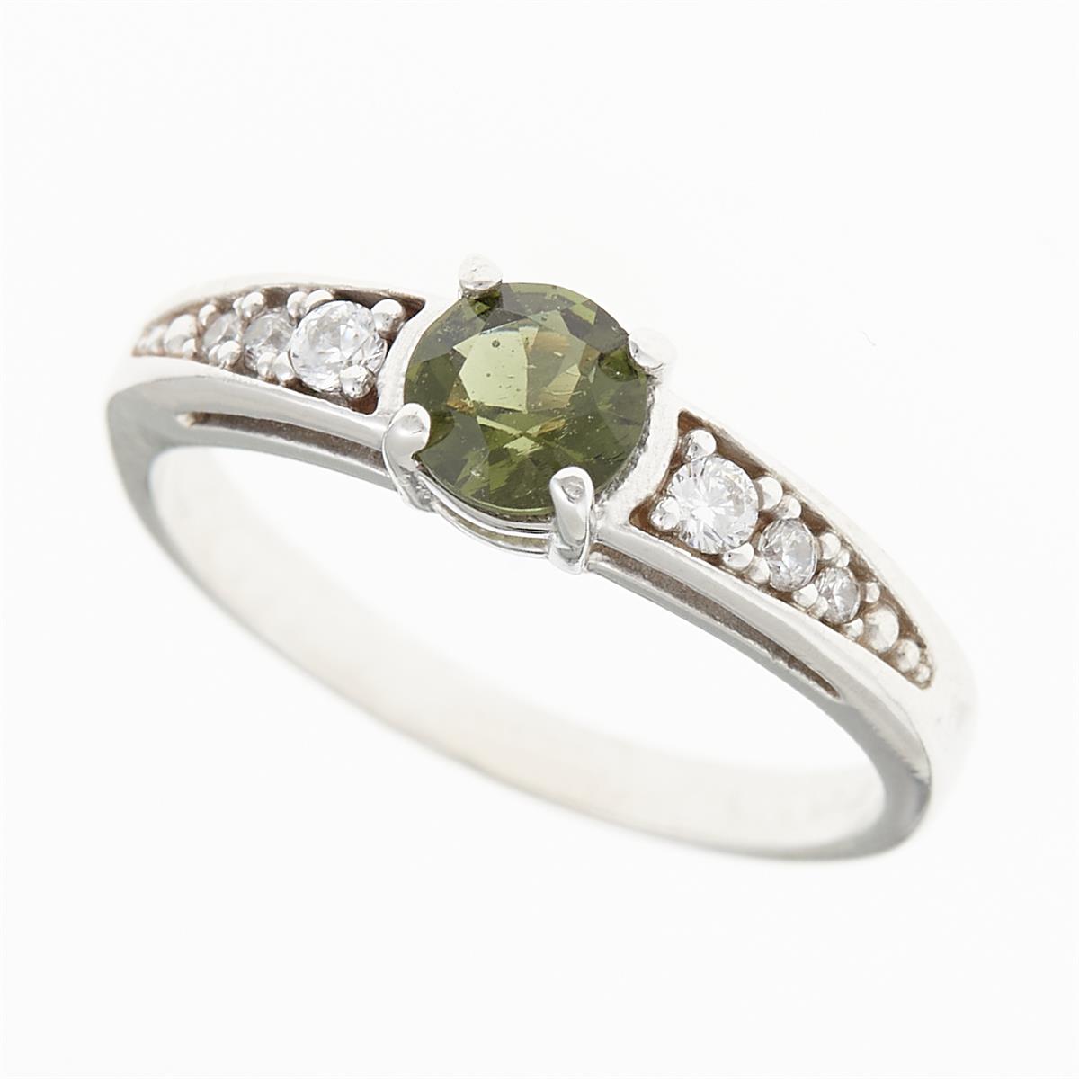Golden ring with moldavite and zirconia AUVZ3038WG