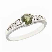Golden ring with moldavite and zirconia AUVZ3038WG
