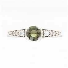 Golden ring with moldavite and zirconia AUVZ3038WG
