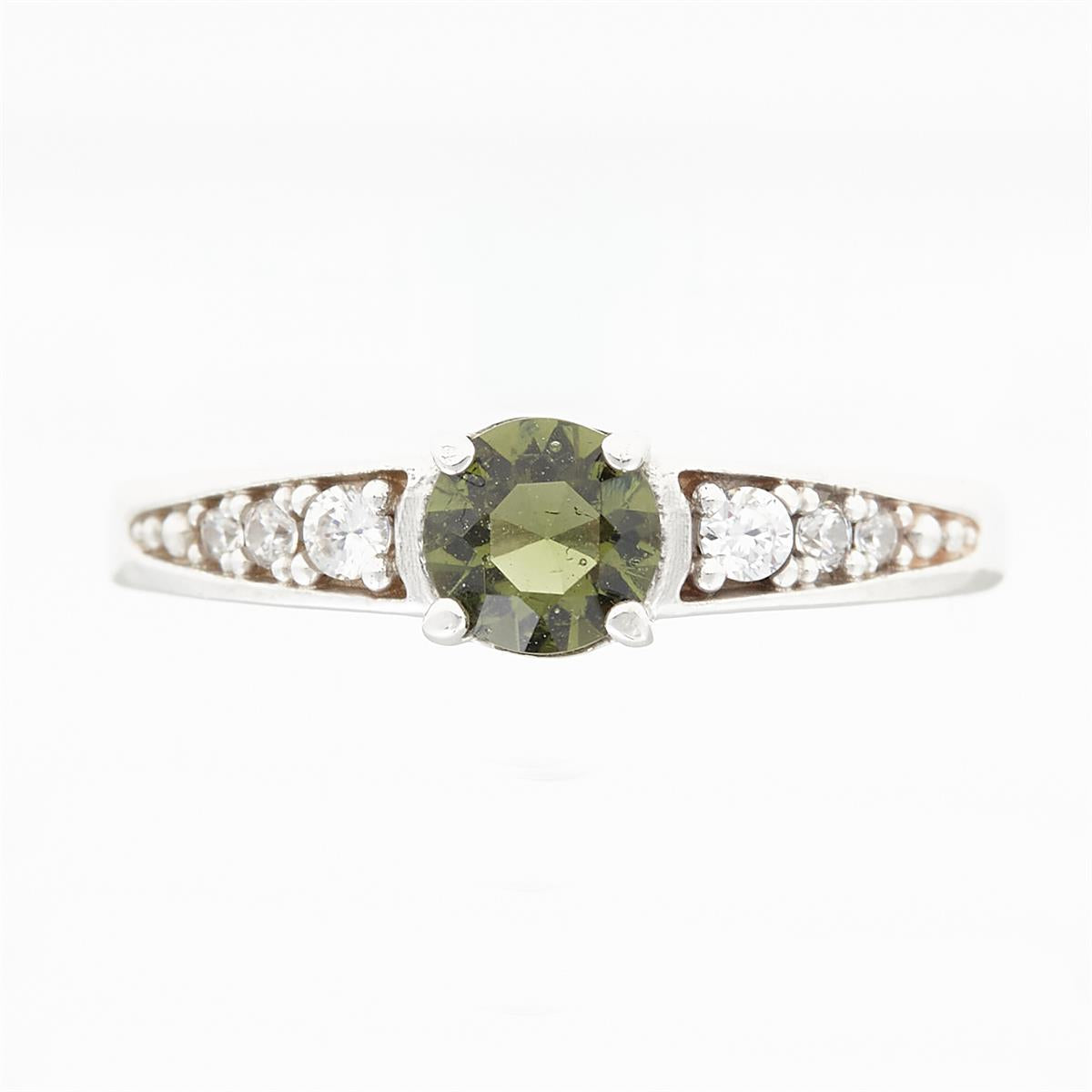 Golden ring with moldavite and zirconia AUVZ3038WG