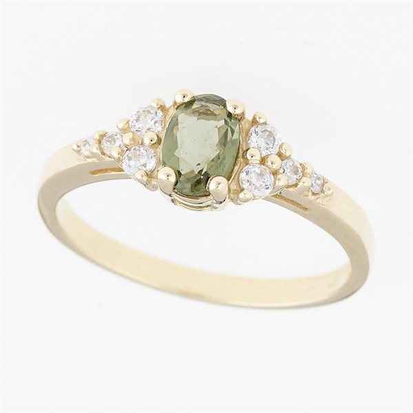 Anello in oro con moldavite e zirconi 3042