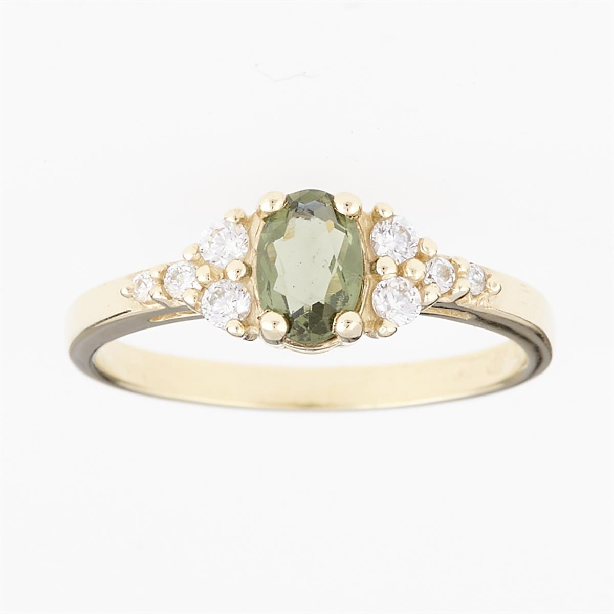 Golden ring with moldavite and zirconia 3042