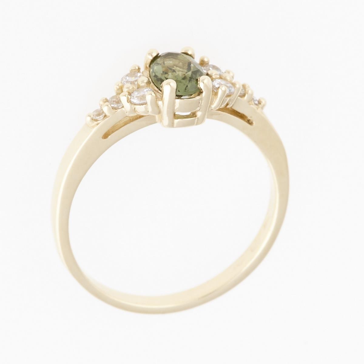 Golden ring with moldavite and zirconia 3042