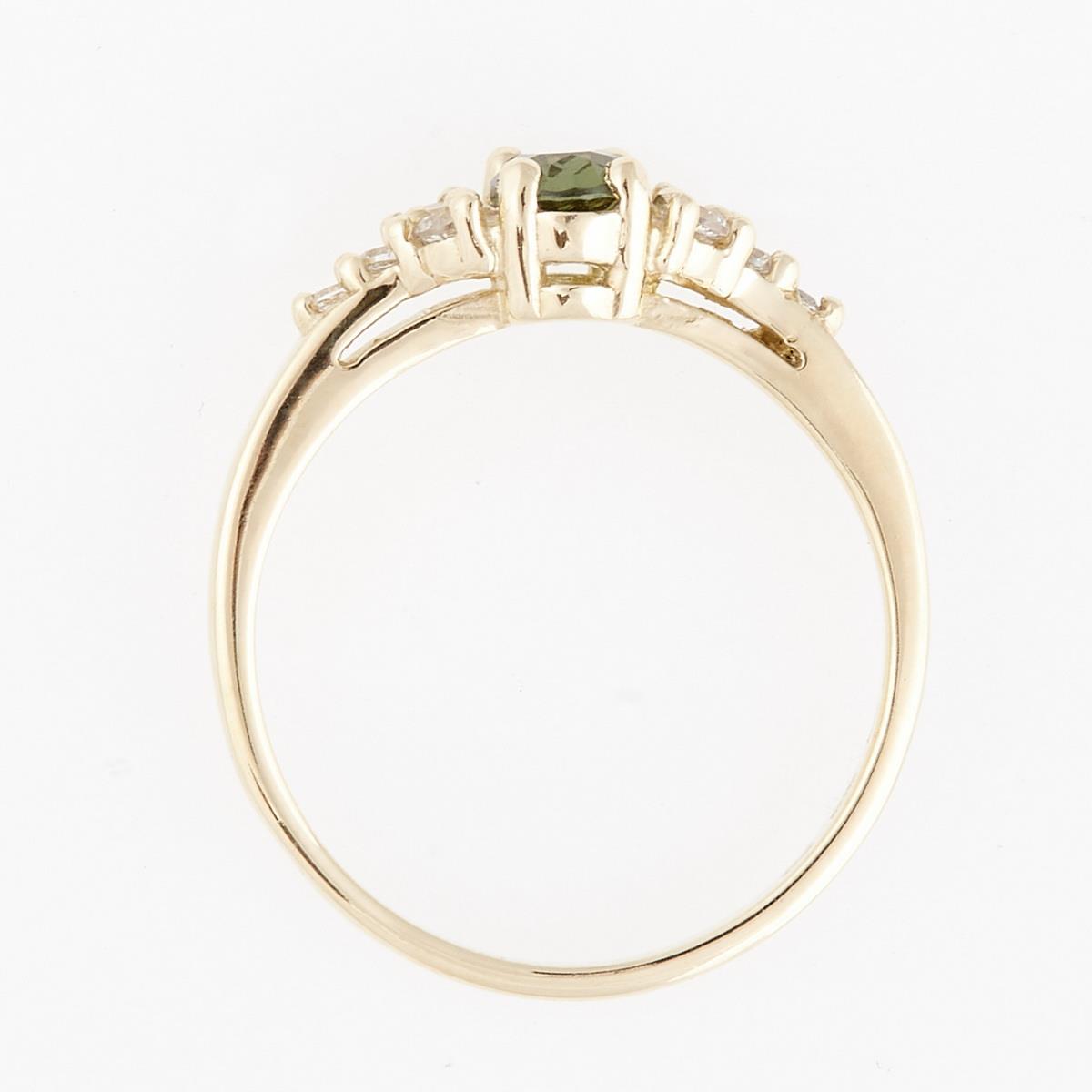 Golden ring with moldavite and zirconia 3042