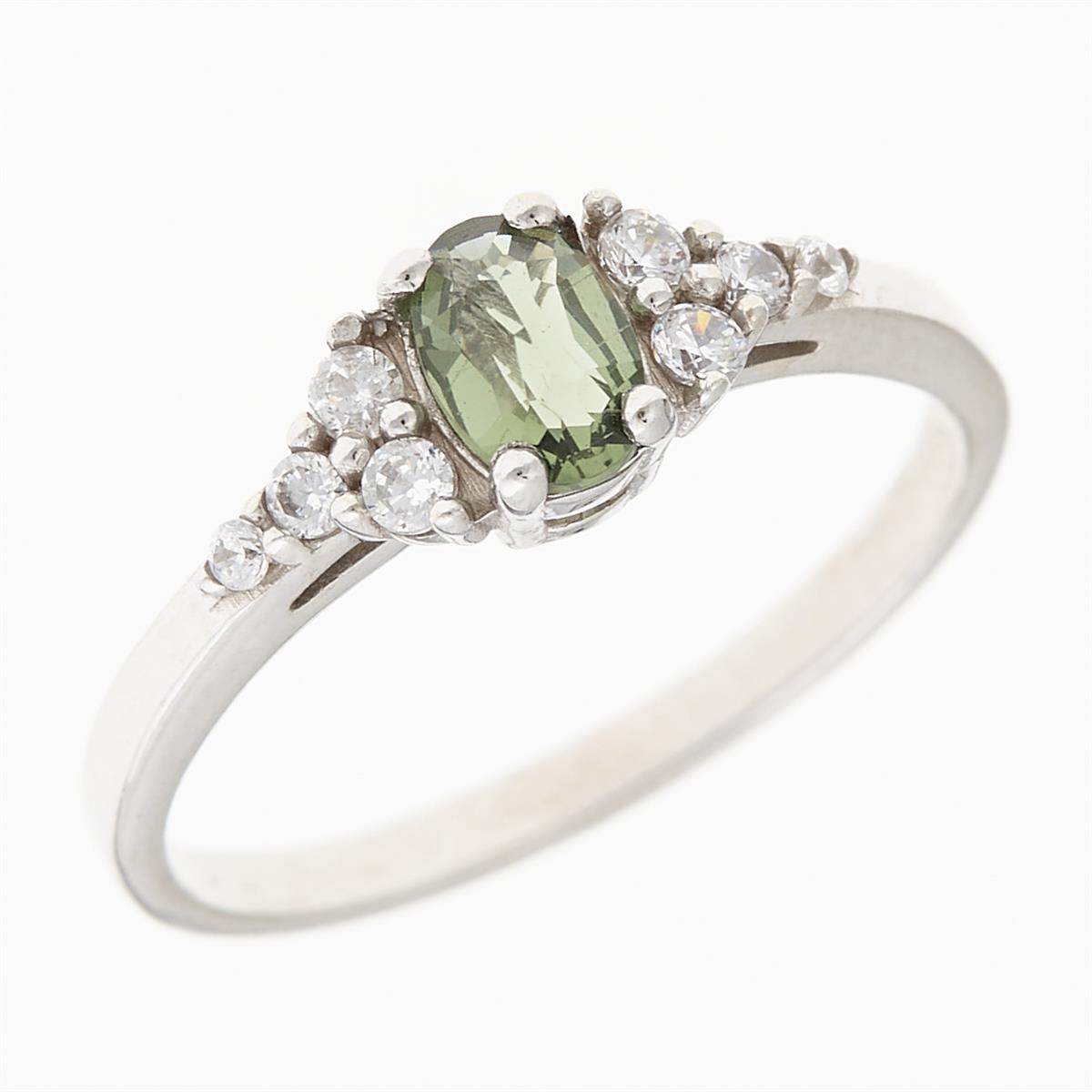 Golden ring with moldavite and zirconia AUVZ3042WG