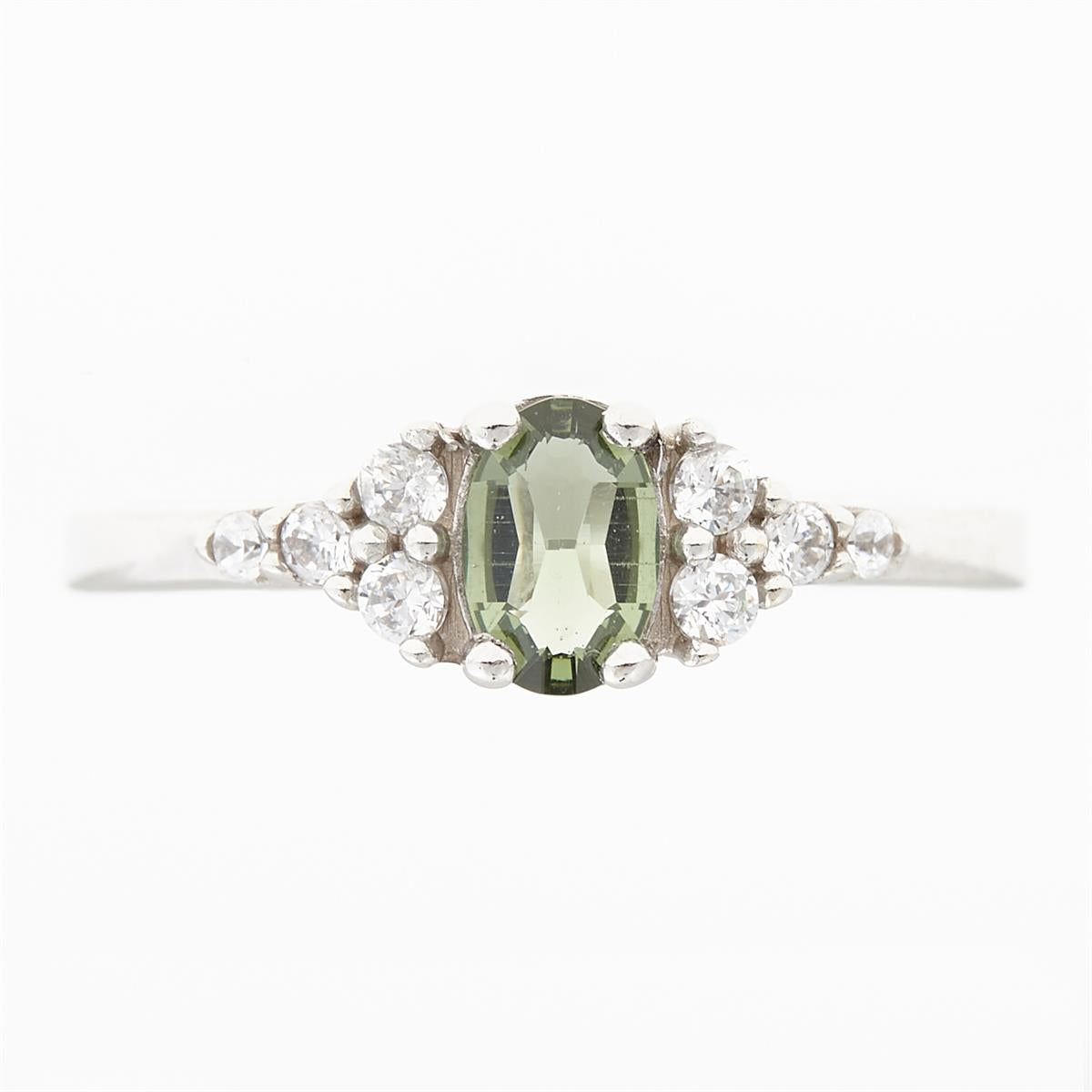 Golden ring with moldavite and zirconia AUVZ3042WG