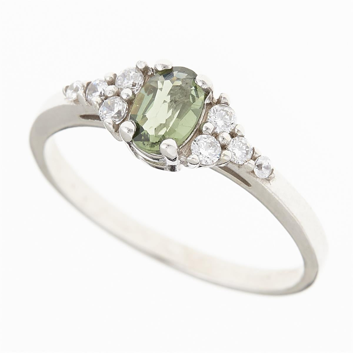 Golden ring with moldavite and zirconia AUVZ3042WG