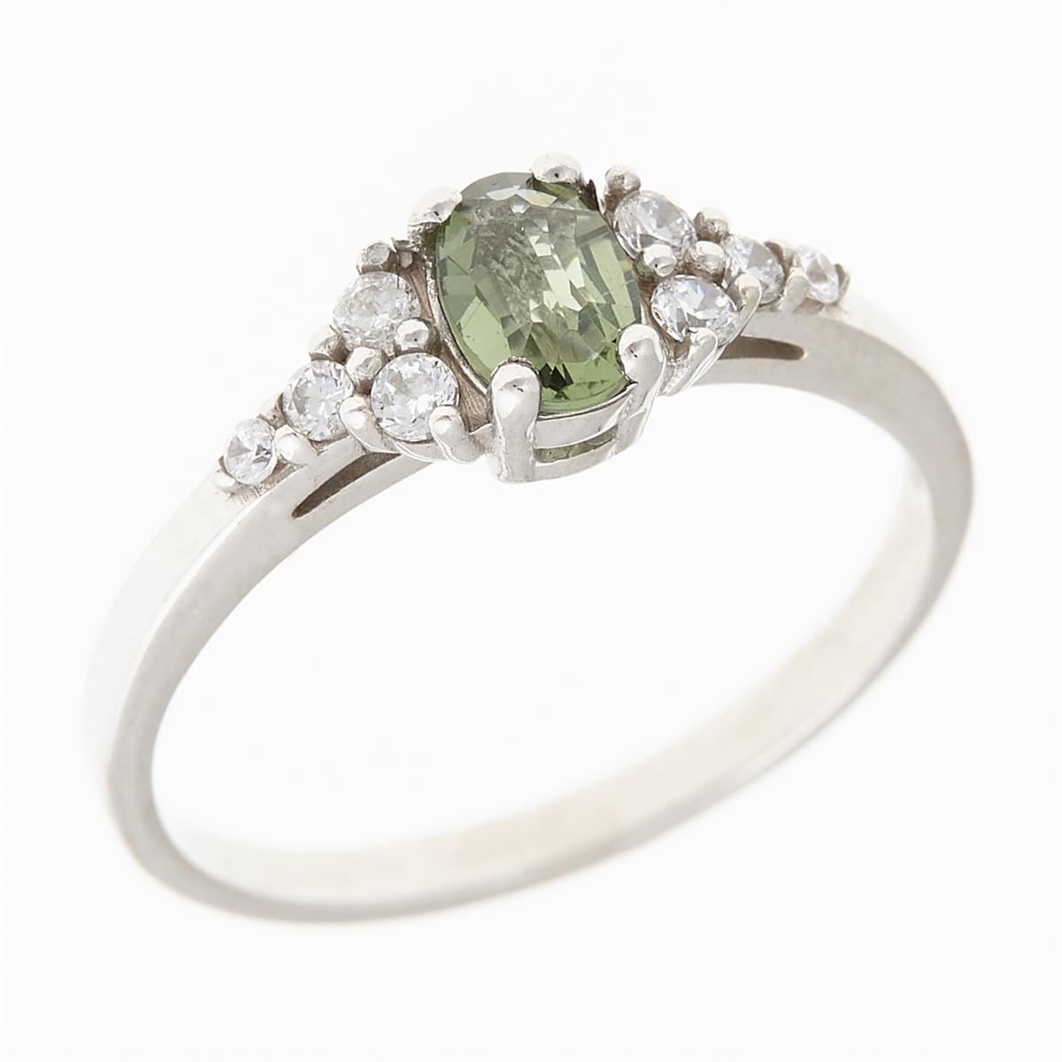 Golden ring with moldavite and zirconia AUVZ3042WG