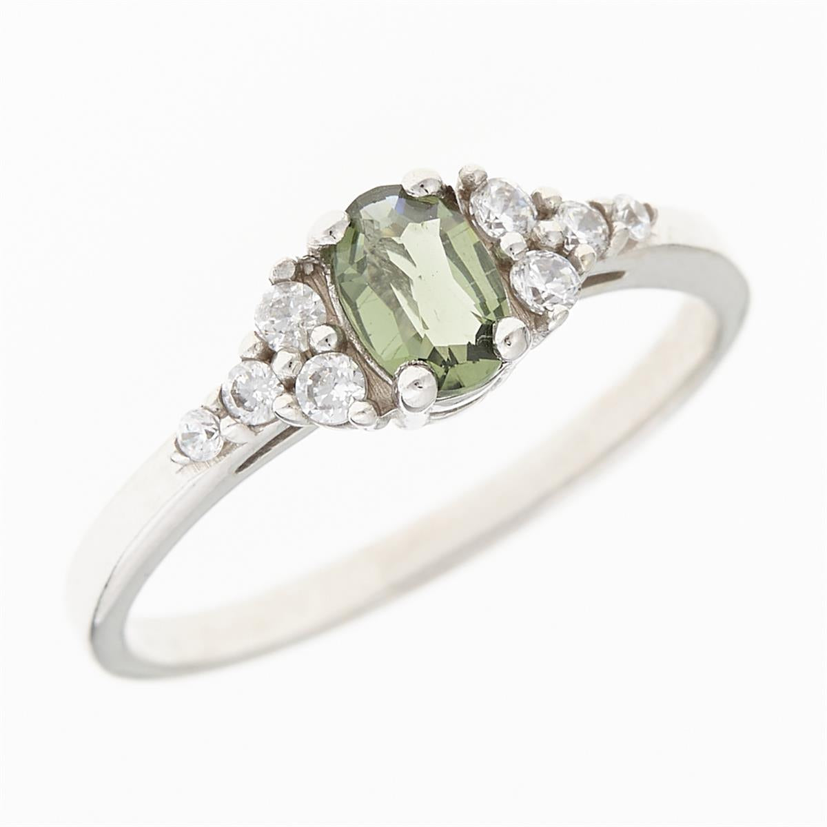 Golden ring with moldavite and zirconia AUVZ3042WG