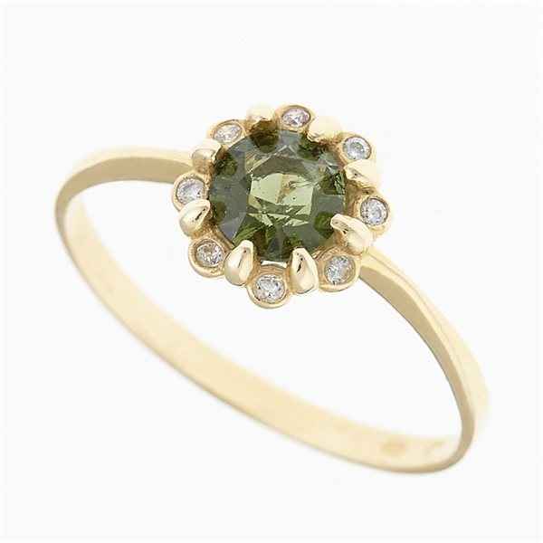 Anello in oro con moldavite e zirconi 3125
