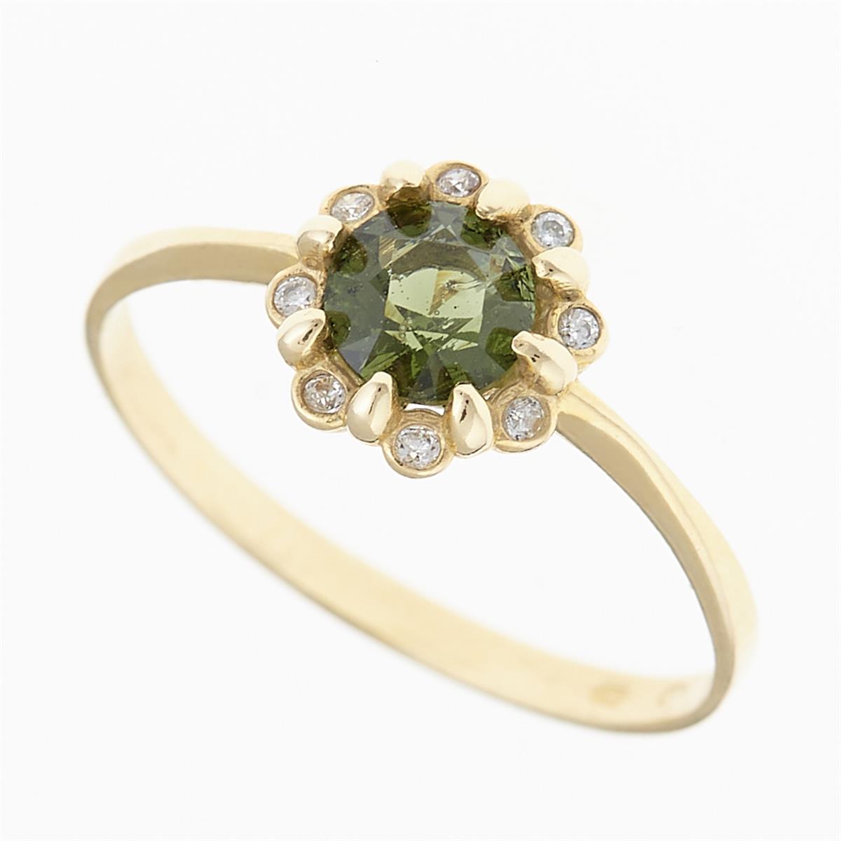 Golden ring with moldavite and zirconia 3125