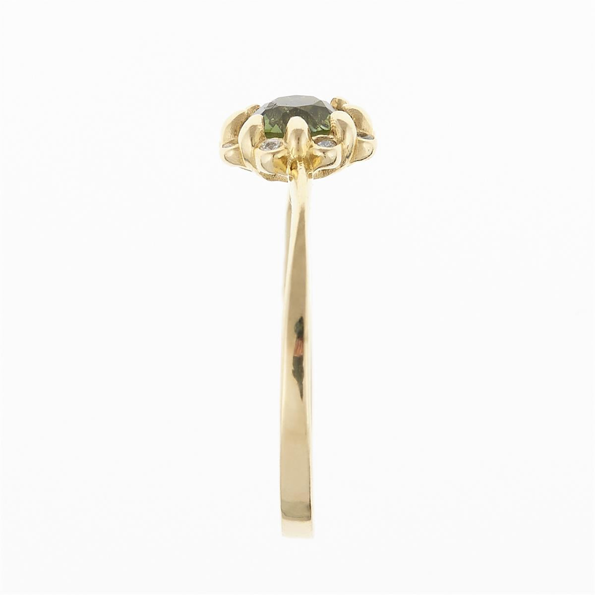 Golden ring with moldavite and zirconia 3125