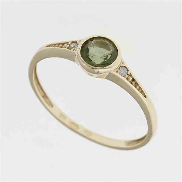 Anello in oro con moldavite e zirconi 3144