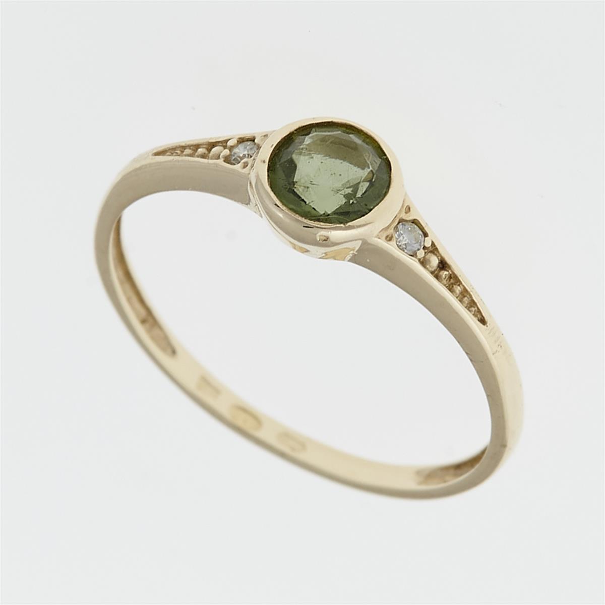 Golden ring with moldavite and zirconia 3144