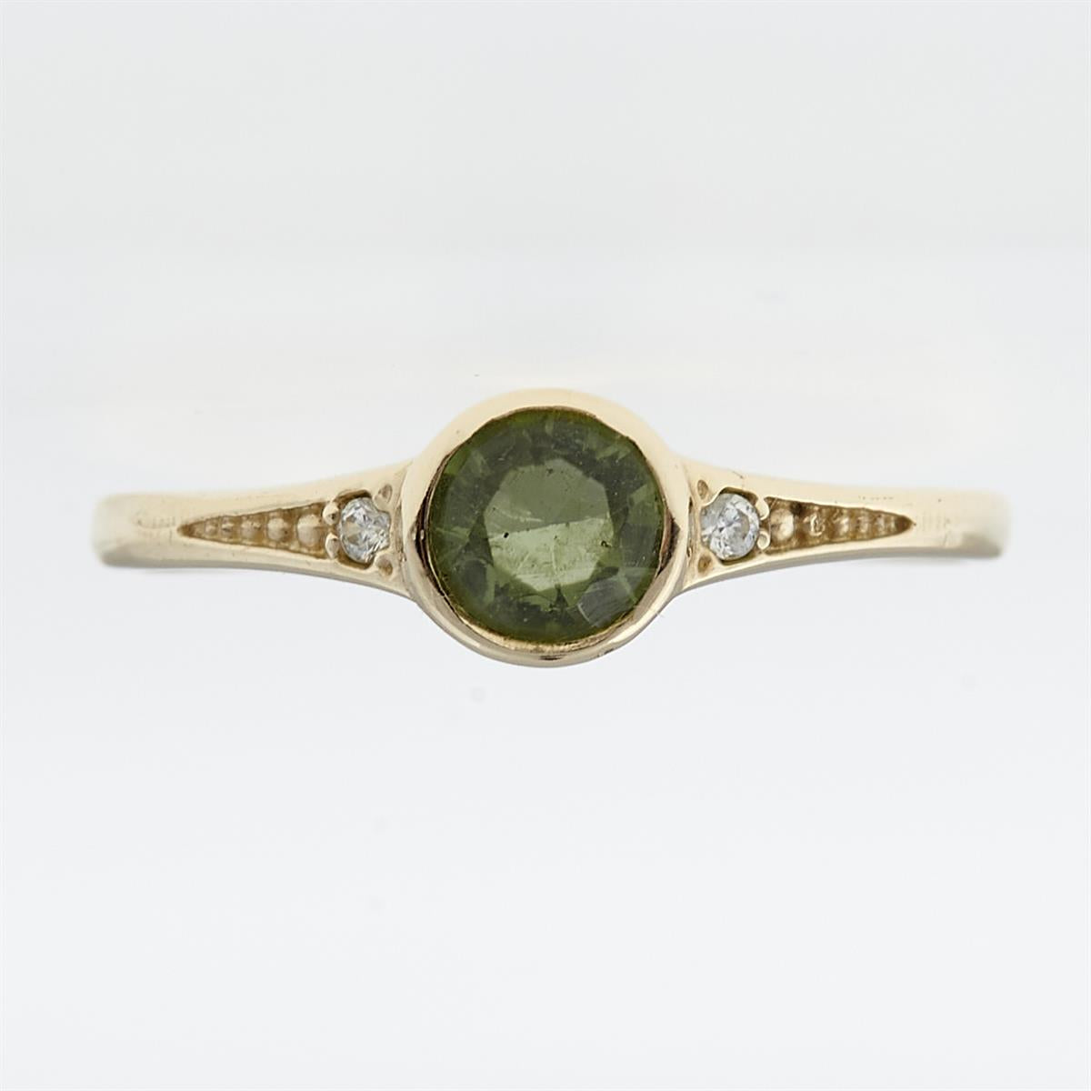 Golden ring with moldavite and zirconia 3144