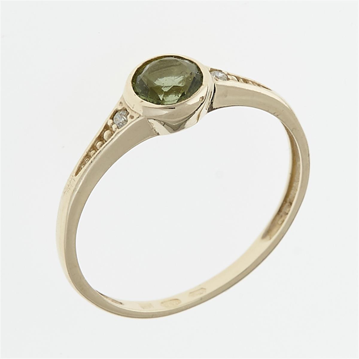 Golden ring with moldavite and zirconia 3144