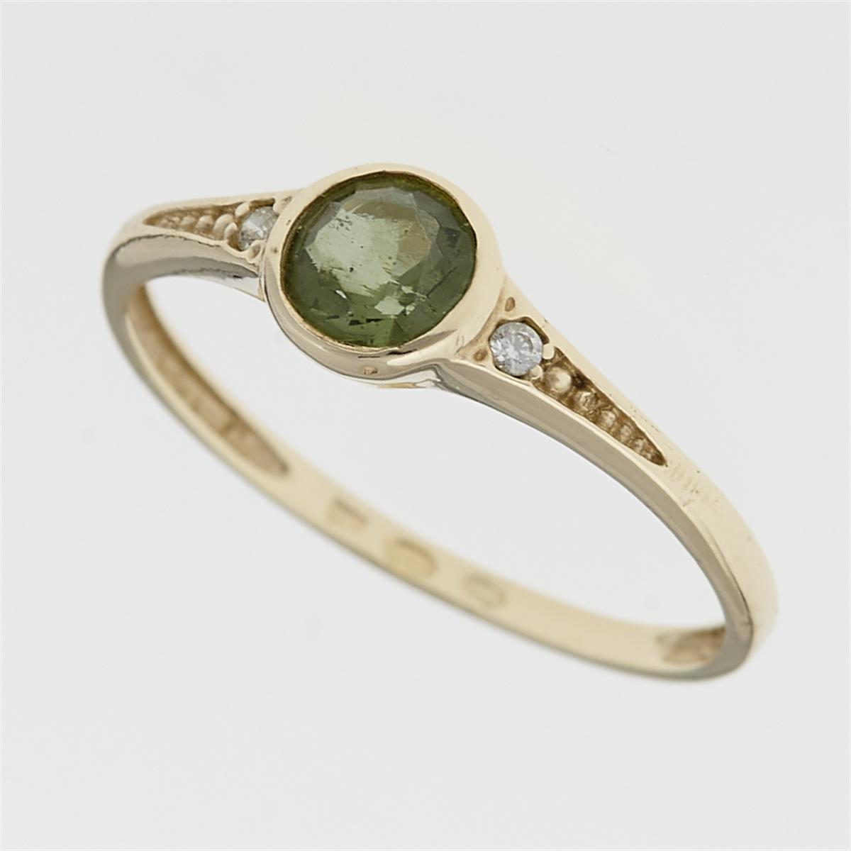 Golden ring with moldavite and zirconia 3144