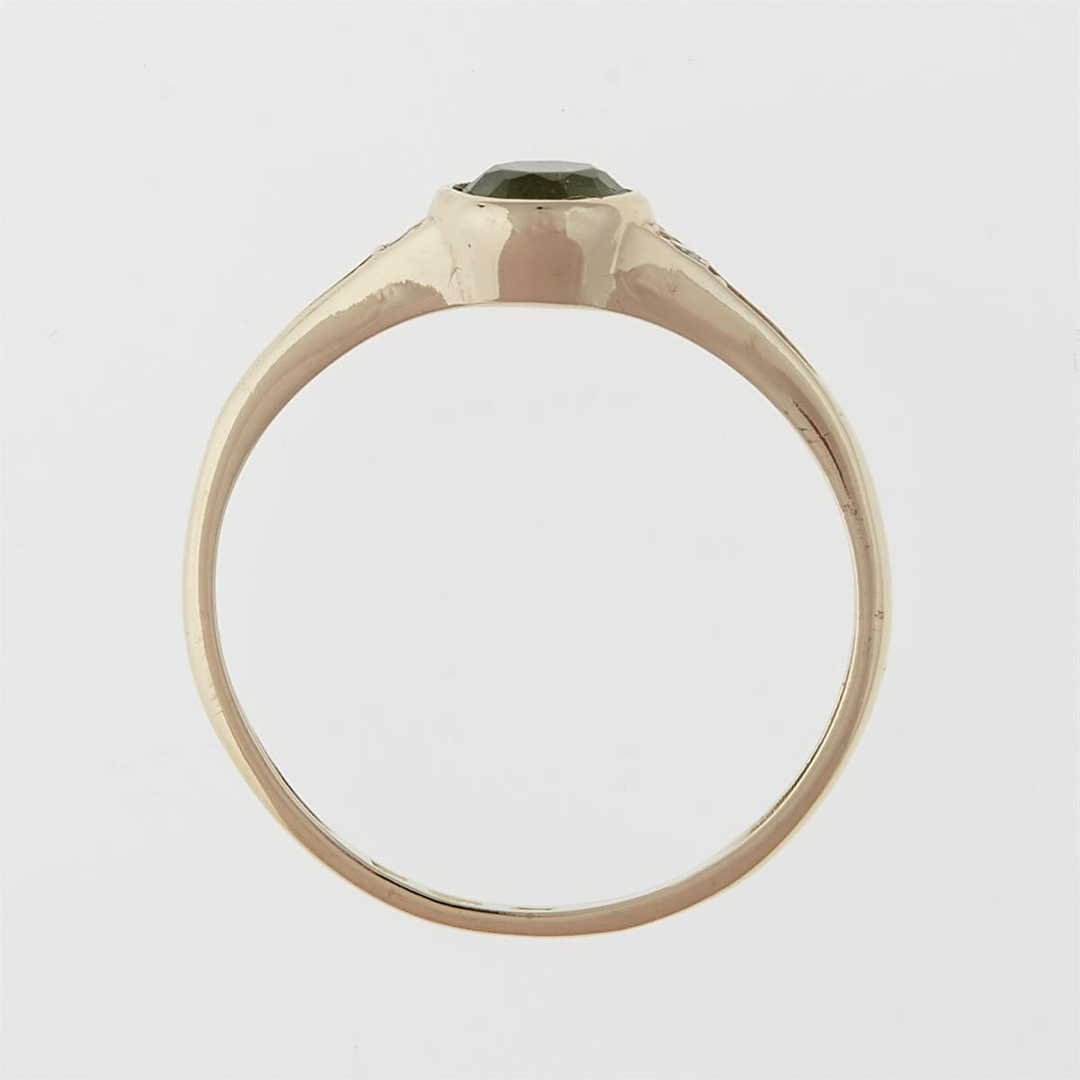 Golden ring with moldavite and zirconia 3144